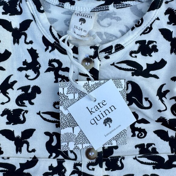 Kate Quinn Long Sleeve Romper – Black Dinosaur/Dragon Print, 18–24M | Bamboo - Picture 3 of 5